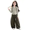 Nueva Colección Primavera/Otoño 2026: Conjunto de cárdigan con capucha de manga larga y pantalones de pierna ancha, estilo coreano, corte relajado, para niñas