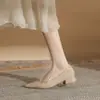 Jin Gang CG3002 Zapatos de Salón de Tacón Grueso Puntiagudos de Charol de una Sola Capa para Mujer 2024 Nuevos de Primavera y Otoño Sexy de Tacón Bajo Versátiles de Boca Baja Zapatos para Mujer