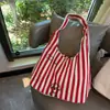 Nuevo producto de verano, bolso de lona a rayas espiga con diseño de cachorro bordado, bolso de hombro y cruzado para mujer