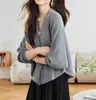Cárdigan de Punto de Color Sólido con Cuello en V y Mangas de Murciélago para Mujer, Abrigo Suéter Holgado, Nuevo Top de Manga Larga Estilo Commuting Primavera y Otoño para Mujer