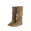 Botas Longas Plissadas Estilo Maillard Quadradas Retrô 2026 Outono/Inverno Moda Europeia e Americana Aumento Interno de Altura Emagrecimento Botas com Salto Bloco
