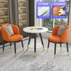 Conjunto de Mesa e Cadeiras de Lazer para Varanda da Moda, Mesa Redonda Simples de Camada Dupla para Recepção e Negociação, Uma Mesa e Duas Cadeiras, Conjunto de Três Peças para Receber Convidados