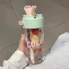 Taza de té de flores con pajita botella de agua fría para mujer estilo ins alto valor de color compartimento para té taza de té estudiante verano portátil taza de agua deportiva