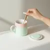 Taza de Cerámica Moji con Tapa, Taza de Café Creativa con Gradiente de Aspecto Elegante, Regalo de Cumpleaños, Taza de Leche, Taza para Beber