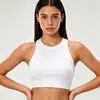 Roupa íntima esportiva canelada com gola redonda feminina à prova de choque de alta intensidade para corrida, aeróbica, fitness, yoga, top, sutiã, colete