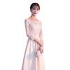 Simple y elegante Champán manga larga largo adelgazante talla grande chica gordita elegante banquete dama de honor vestido de noche vestido mujeres