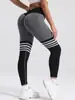 Pantalones de Yoga de Barra de Cuatro Rayas de Cintura V Europeos y Americanos Mallas para Exteriores para Mujer de Cintura Alta Levanta Cadera Secado Rápido Pantalones Deportivos para Correr Fitness