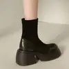Botas Martin Elásticas para Mujer 2025 Otoño Nuevas Botas Cortas, Modernas y Versátiles, Look Retro Adelgazante, Botas Delgadas de Tacón Grueso para Personas Bajas