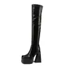 40-43 Europeas y Americanas Comercio Exterior Transfronterizo Otoño e Invierno Botas para Mujer Punta Cuadrada Tacón Grueso Alto Impermeables Plataforma Botas Delgadas Hasta la Rodilla H931