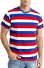 2026 Verão Novo Listrado Camada Manga Curta Verão Peso Pesado Gola Redonda Solto Masculino Camiseta Tendência Versátil Casual