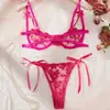 Encantador conjunto de lencería sexy de malla con bordados de estilo europeo y americano, fino, con aros, push-up, nuevo, con corazón de cinta