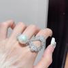 Anillo de perlas ajustable de lujo de alta gama para múltiples usos, con perla madre de nácar redonda de luz fuerte, anillo deslumbrante, aprobación directa de fábrica