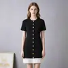 Nuevo vestido de punto corto elegante de Amazon, estilo francés, de un solo botón, plisado, de manga corta, inspirado en Chanel, para mujer