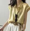 Camisa Simples de Manga Curta de Verão de Alta Qualidade 2026, Conjunto Francês para o Trabalho Estilo Coreano, Top Sem Manga com Mangas Leves e um Visual Sofisticado