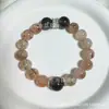 Pulseira Original de Cristal Natural Super Sete Preto Dourado de Alto Padrão Nicho Popular no Xiaohongshu Pulseira da Sorte de Cristal Chá de Alta Qualidade