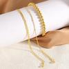 Pulsera Dorada de Capas para Mujer de Estilo Simple - Cuentas Cristal Cuadrado Zircón Cuerda Clip Cubano Apilable Impermeable