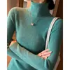 Popular Suéter de Punto de Cuello Alto Azul Klein para Mujer en Otoño e Invierno, Prenda de Punto Ajustada para Capa Base, Suéter Pulóver Engrosado