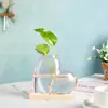 Jarrón de Vidrio Hidropónico Creativo en Forma de Corazón con Base de Madera, Decoración para el Hogar de Plantas Verdes Transparente, Adorno para Escritorio de Oficina