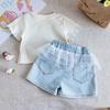 Conjunto para Niñas 2026 Nuevo Verano Estilo Coreano Lindo Moño Camiseta de Manga Corta y Shorts de Mezclilla para Bebés Niñas