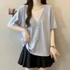 Novedad de Verano Camiseta de Manga Corta Falsa de Dos Piezas para Mujer Casual Holgada de Seda de Hielo Sensación Perezosa Versátil Talla Grande A11717