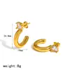 Pendientes Minimalistas Grandes en Forma de C de Acero Inoxidable Transfronterizos con un Toque de Lujo Ligero y Gama Alta, Incrustados con Diamantes y Circonita, Pendientes de Aro de Acero de Titanio Que No Se Desvanecen
