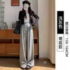 Novas Calças Largas Estilo Vintage com Forro de Lã para Mulheres da Haoshen, Modelagem Solta, Grossas, Levemente Elásticas, Poliéster Elastano, Cor Sólida, Calças Longas Amassadas