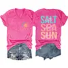 Agua Salada Mar Amazon Ebay Sitio Independiente Moda Personalizada Casual Camiseta de Manga Corta con Cuello en V para Mujer Exportación