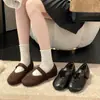 Sapatos Casuais Femininos Versáteis, Estilo Mori Retrô da Moda, Sapatos Femininos de Algodão com Tira Única e Boca Rasa, Sapatos de Avó com Salto Grosso e Forro de Lã