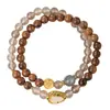 Pulsera Estilo Chino de Sándalo Dorado Natural, Pulsera de Cuentas de Transferencia de Calabaza Fulu, Ágata Gris, Joyería de Regalo para Pareja Masculina 520