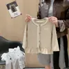 Camiseta Base Manga Larga para Niñas Estilo Primavera y Otoño Camiseta Superior Estilo Coreano Volante Encaje Ropa Exterior Cárdigan de Punto Superior