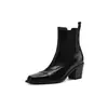 Botines Chelsea de piel de vaca de primera capa pulida para mujer, novedades de otoño e invierno, botines de punta cuadrada con tacón grueso, botines cortos de piel genuina para mujer, sin cordones