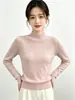 Andy Terciopelo Cuello Semi-Alto Manga Larga Tejido Capa Base Superior para Mujer Otoño/Invierno Nuevo Estilo Adelgazante Favorecedor Ropa Interior Suave y Esponjoso Suéter