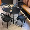 Conjunto de Mesa y Sillas Moderno para Exterior para Área de Ocio en Balcón, Mesa Redonda de Acero al Carbono para Patio al Aire Libre, Muebles de Plástico para Uso en Exterior de Tienda de Té de Leche