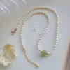Colar de Pérola de Água Doce Grão de Arroz Qingluo com Jade Hetian Elegante Rede Social Estilo do Livro Chapeuzinho Vermelho Corrente para Clavícula Francesa de Jade Hetian