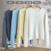 Cardigan de punto de lana cepillada de cuello redondo estilo perezoso para mujer, nuevo suéter de punto suave de color liso de cuello redondo holgado para otoño e invierno