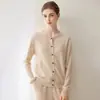 Nova Coleção Outono/Inverno 2026: Cardigã 100% Caxemira Pura, Estilo Simples Feminino, Suéter de Tricô Gola Redonda, Blusa Feminina de Manga Longa