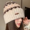 Gorro de lana jacquard de moda coreana a juego para mujer, de otoño e invierno, grueso, resistente al frío, cálido, con protección para las orejas, de punto, gorro Baotou