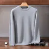 Suéter de cashmere liso para homens, gola redonda, tricotado, manga longa, pulôver, camada base quente para outono e inverno, estilo simples e versátil