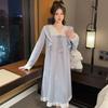 Algodón Jacquard Mujer Primavera Otoño Estilo Dulce de Princesa Manga Larga Midi Camisón Talla Grande Ropa de Dormir Casual Dulce Ropa de Casa