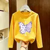 Camiseta de Manga Larga de Algodón Puro Estilo Coreano para Niñas, Primavera y Otoño, Camiseta Básica Casual con Estampado de Dibujos Animados para Bebé, Cuello Redondo