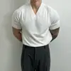 Camiseta de punto de manga corta para hombre, cuello en V, ropa interior para traje, adelgazante muscular, estilo Old Money, seda helada, verano, venta al por mayor de fábrica transfronteriza