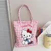Bolsa de Mão Grande com Xadrez Simples de Desenho Animado para Trabalho e Deslocamento, Bolsa Versátil para Marmita, Bolsa de Presente Fresca e Portátil