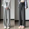 Calça Cinza de Modal Wide-Leg Feminina Verão Fina Cintura Alta Fluida Solta Reta Casual Plus Size Repelente de Mosquitos Proteção Solar Calça