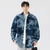 Camisa de Manga Larga Casual Elegante de Moda Cuadros Primavera Otoño Solapa Camiseta Chaqueta Chaqueta de Mezclilla Juvenil para Hombre Cárdigan Casual