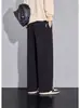 Marca da moda outono/inverno 2026, calça de moletom esportiva lisa e simples com forro de fleece para homens, estilo de rua retrô, corte solto, calça casual versátil