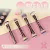 Brocha de maquillaje portátil de un solo mango y doble extremo, color café, transfronteriza, que incluye una brocha para base con forma de lengua y una brocha para contorno, con cerdas suaves, ideal para principiantes