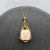 Mediano Acero Inoxidable Cristal Natural Bolsa de Malla Chapado en Oro de 18K Collar de Bambú Colgante Trenzado Cadena Ajustable Cuerda de Malla