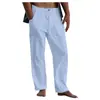 Calças de Linho Masculinas Europeias e Americanas 2022 Yoga Praia Soltas Casuais de Verão Cintura com Cordão Calças Soltas com Bolso com Aba Calças