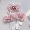 Chapéu de Bebê para Primavera e Outono Gema Branca Princesa Fofa Chapéu para Fontanela de Recém-nascido Chapéu Indiano Meias