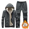 Nuevo traje deportivo casual para hombre de otoño e invierno, conjunto de dos piezas con capucha y cremallera para hombre, grueso con forro polar, traje de moda coreana